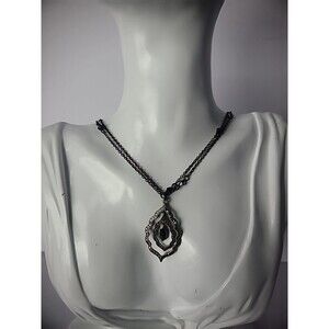 Vintage SAQ Gold Tone Multi Strand Beaded Necklace Triple Tier Pendant Jewelry